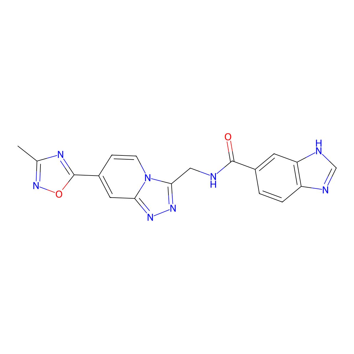 N-((7-(3-methyl-1,2,4-oxadiazol-5-yl)-[1,2,4]triazolo[4,3-a]pyridin-3-yl)methyl)-1H-benzo[d]imidazole-5-carboxamide molecular structure, CAS 2034438-69-0