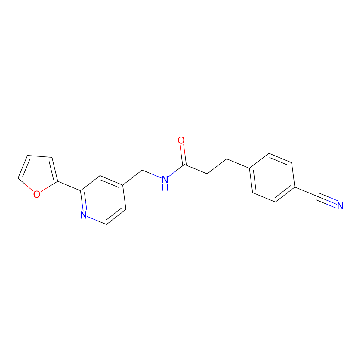 3-(4-cyanophenyl)-N-((2-(furan-2-yl)pyridin-4-yl)methyl)propanamide molecular structure, CAS 2034438-82-7