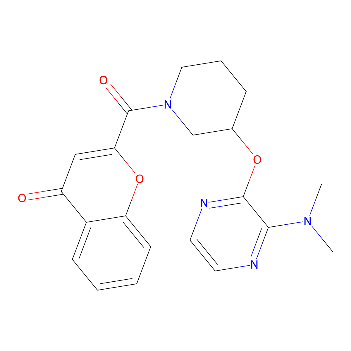 2-(3-{[3-(dimethylamino)pyrazin-2-yl]oxy}piperidine-1-carbonyl)-4H-chromen-4-one molecular structure, CAS 2034438-85-0