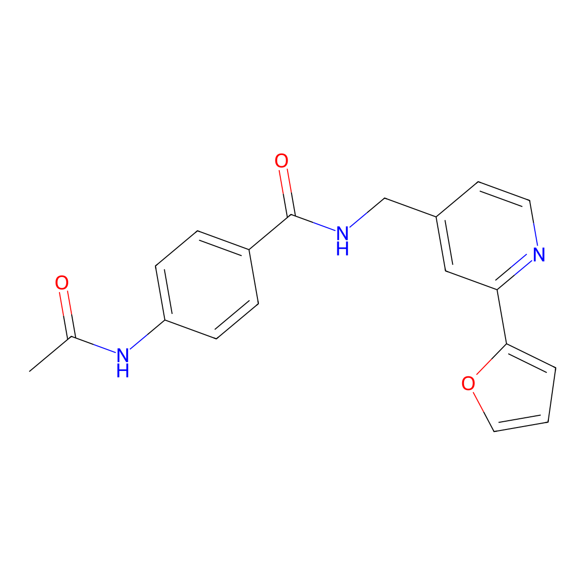 4-acetamido-N-((2-(furan-2-yl)pyridin-4-yl)methyl)benzamide molecular structure, CAS 2034438-87-2