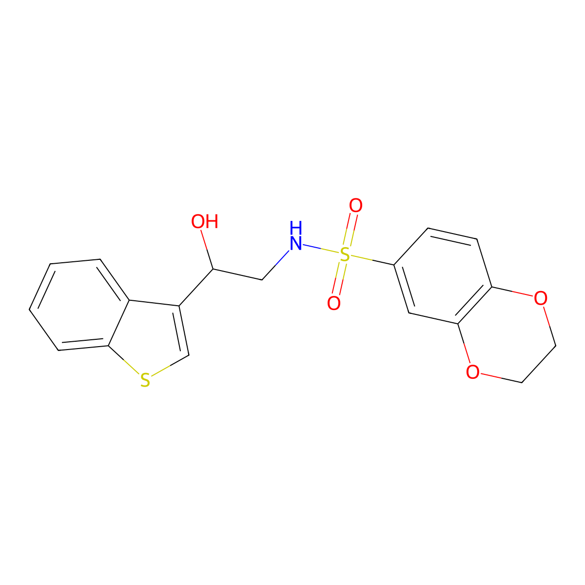 N-(2-(benzo[b]thiophen-3-yl)-2-hydroxyethyl)-2,3-dihydrobenzo[b][1,4]dioxine-6-sulfonamide molecular structure, CAS 2034438-89-4