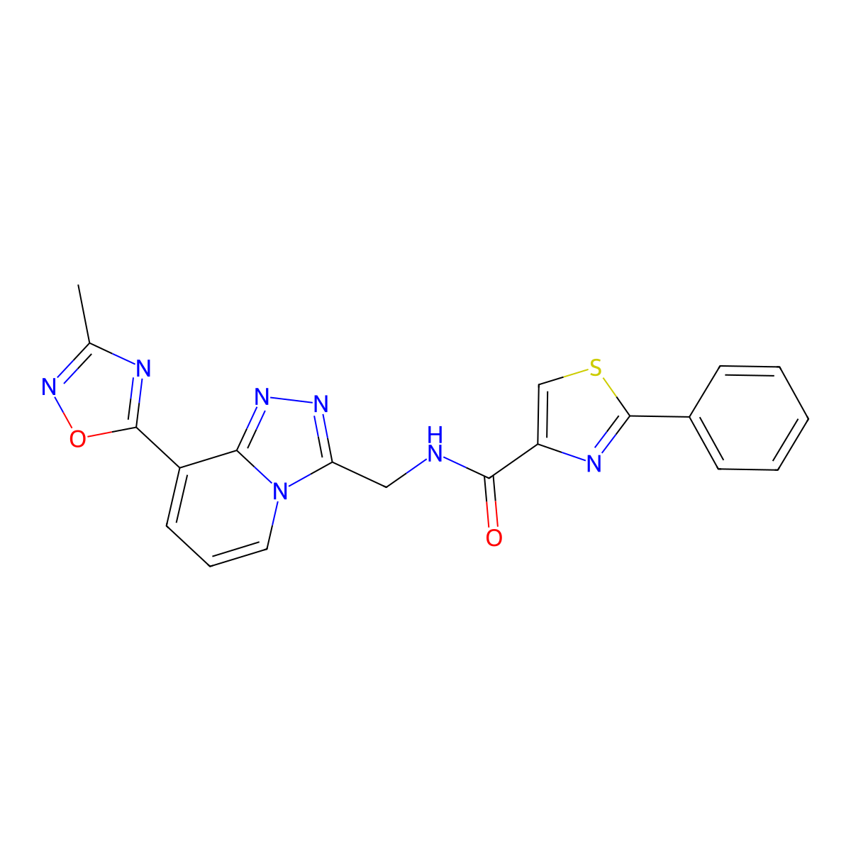 N-((8-(3-methyl-1,2,4-oxadiazol-5-yl)-[1,2,4]triazolo[4,3-a]pyridin-3-yl)methyl)-2-phenylthiazole-4-carboxamide molecular structure, CAS 2034438-91-8
