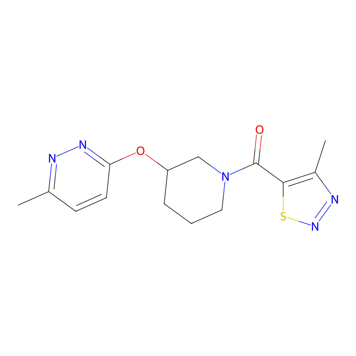 (4-Methyl-1,2,3-thiadiazol-5-yl)(3-((6-methylpyridazin-3-yl)oxy)piperidin-1-yl)methanone molecular structure, CAS 2034438-97-4