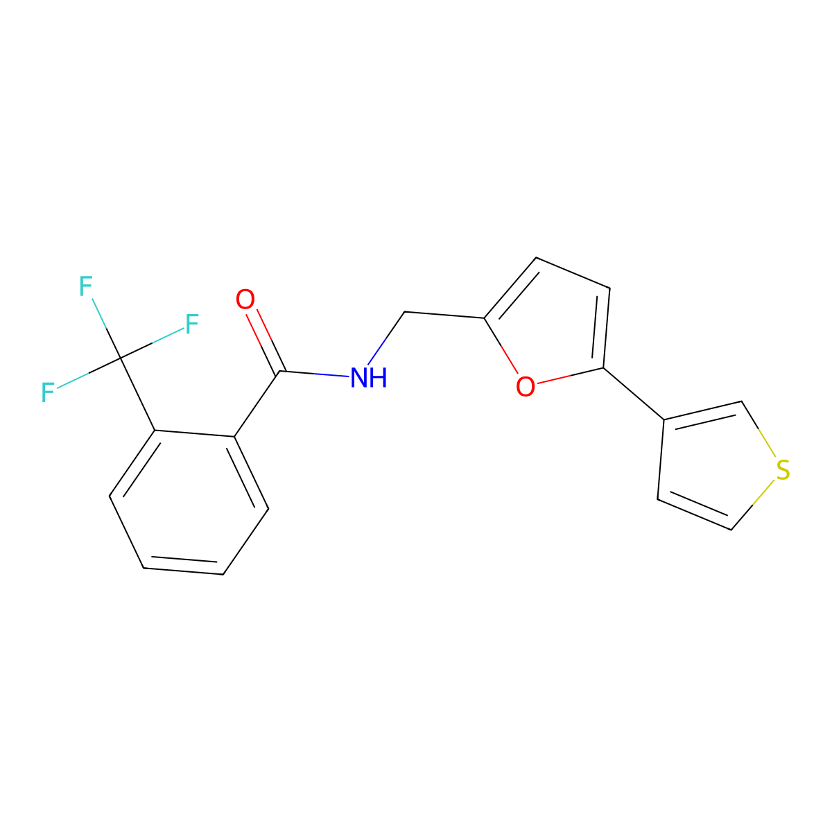 N-((5-(thiophen-3-yl)furan-2-yl)methyl)-2-(trifluoromethyl)benzamide molecular structure, CAS 2034439-02-4