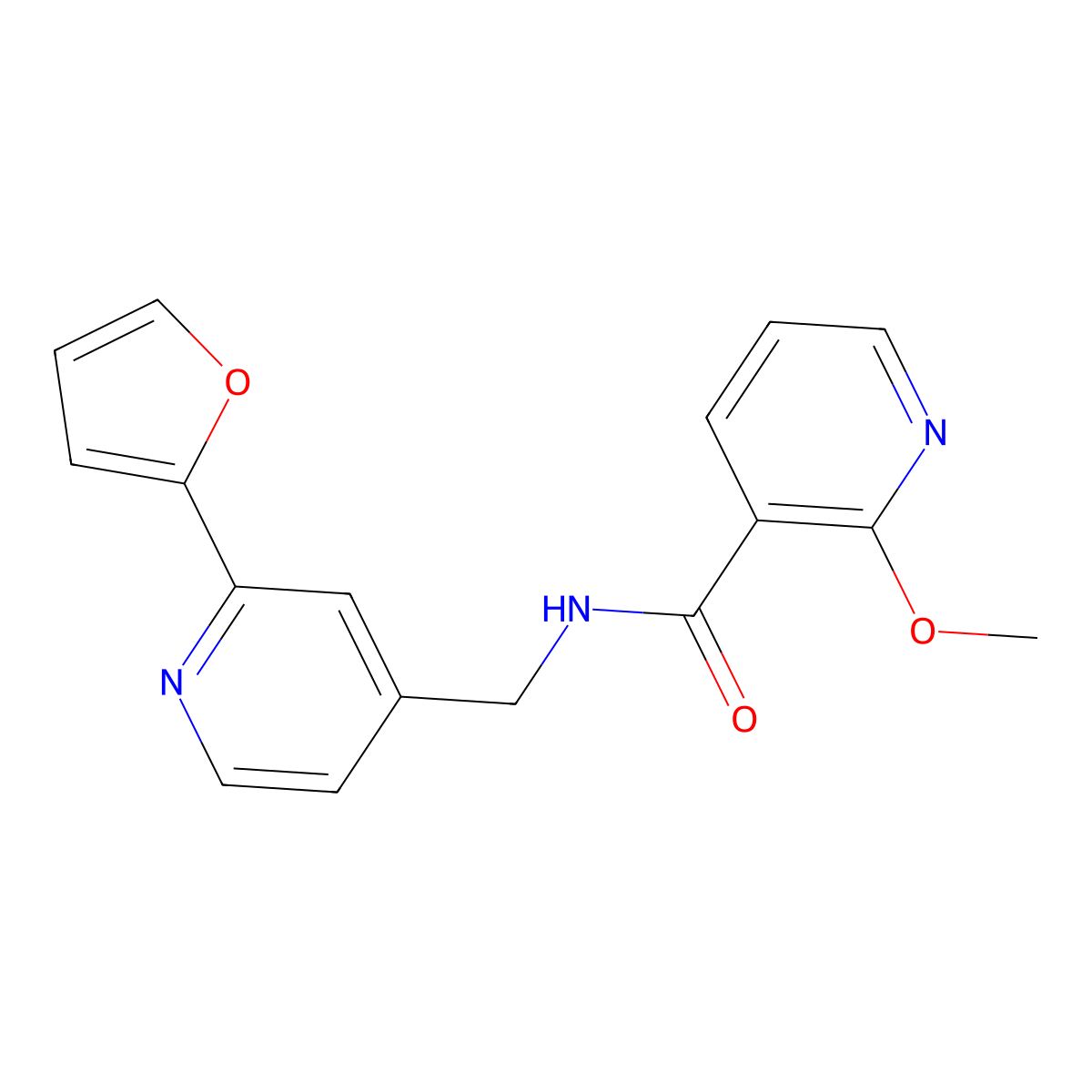 N-((2-(furan-2-yl)pyridin-4-yl)methyl)-2-methoxynicotinamide molecular structure, CAS 2034439-07-9
