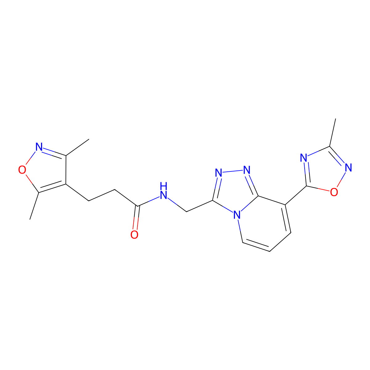 3-(3,5-dimethylisoxazol-4-yl)-N-((8-(3-methyl-1,2,4-oxadiazol-5-yl)-[1,2,4]triazolo[4,3-a]pyridin-3-yl)methyl)propanamide molecular structure, CAS 2034439-08-0