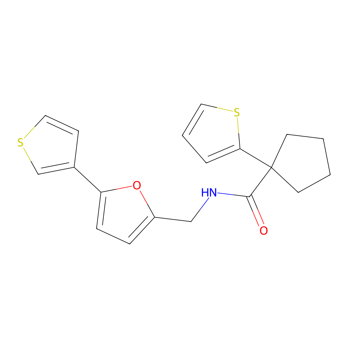 1-(thiophen-2-yl)-N-((5-(thiophen-3-yl)furan-2-yl)methyl)cyclopentanecarboxamide molecular structure, CAS 2034439-11-5