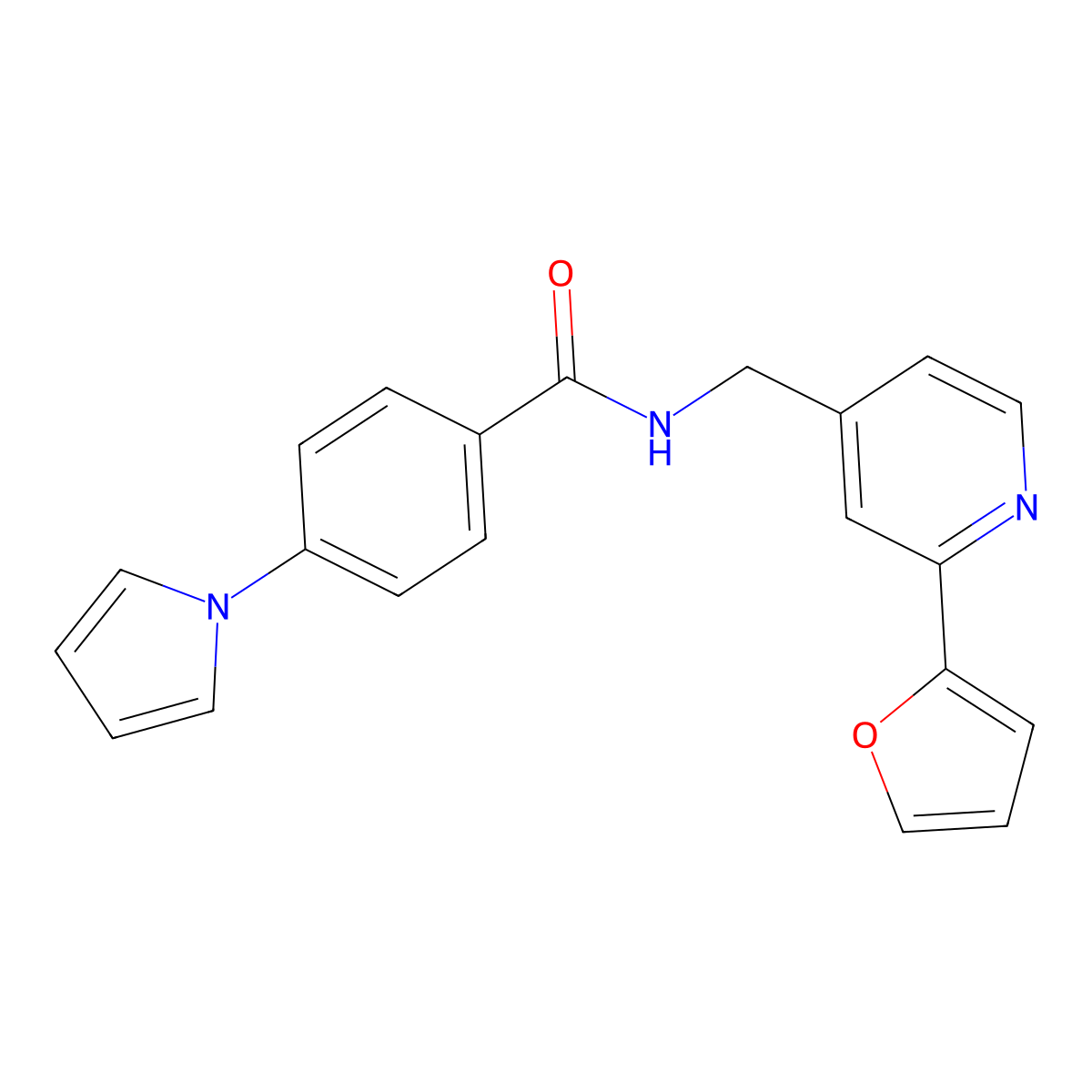 N-((2-(furan-2-yl)pyridin-4-yl)methyl)-4-(1H-pyrrol-1-yl)benzamide molecular structure, CAS 2034439-16-0