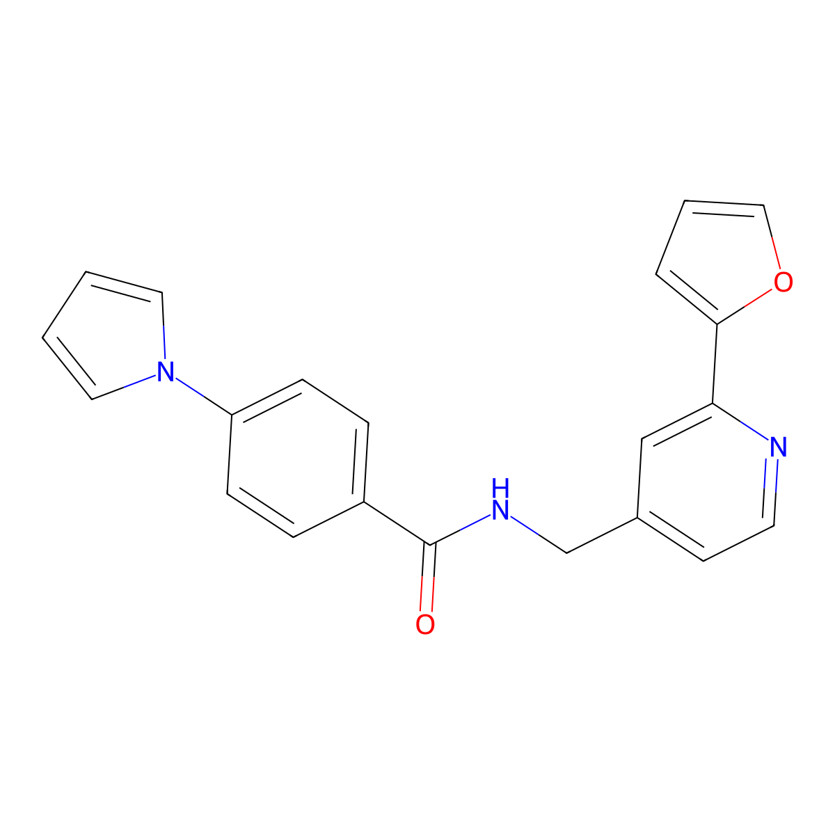 N-((2-(furan-2-yl)pyridin-4-yl)methyl)-4-(1H-pyrrol-1-yl)benzamide molecular structure, CAS 2034439-16-0