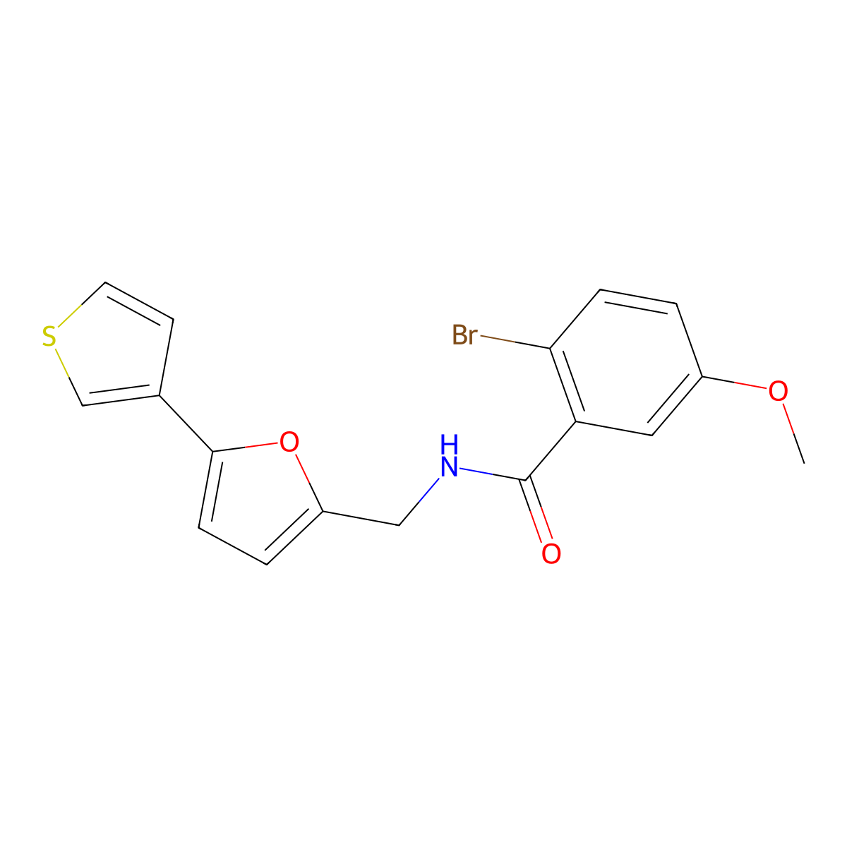 2-bromo-5-methoxy-N-((5-(thiophen-3-yl)furan-2-yl)methyl)benzamide molecular structure, CAS 2034439-20-6