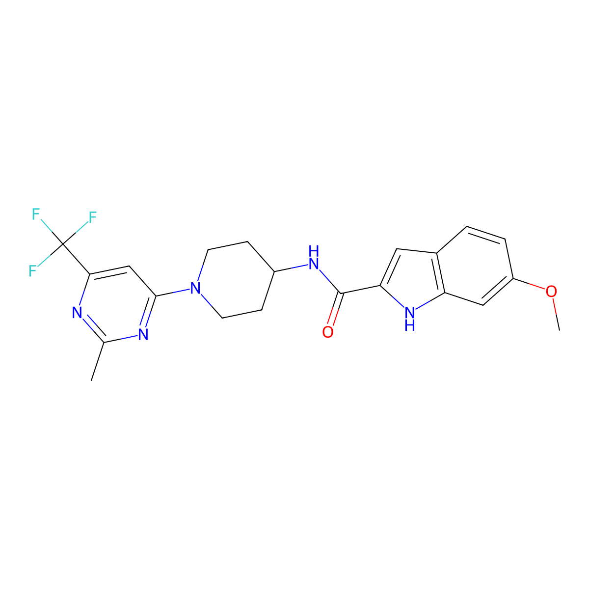 6-methoxy-N-{1-[2-methyl-6-(trifluoromethyl)pyrimidin-4-yl]piperidin-4-yl}-1H-indole-2-carboxamide molecular structure, CAS 2034439-21-7