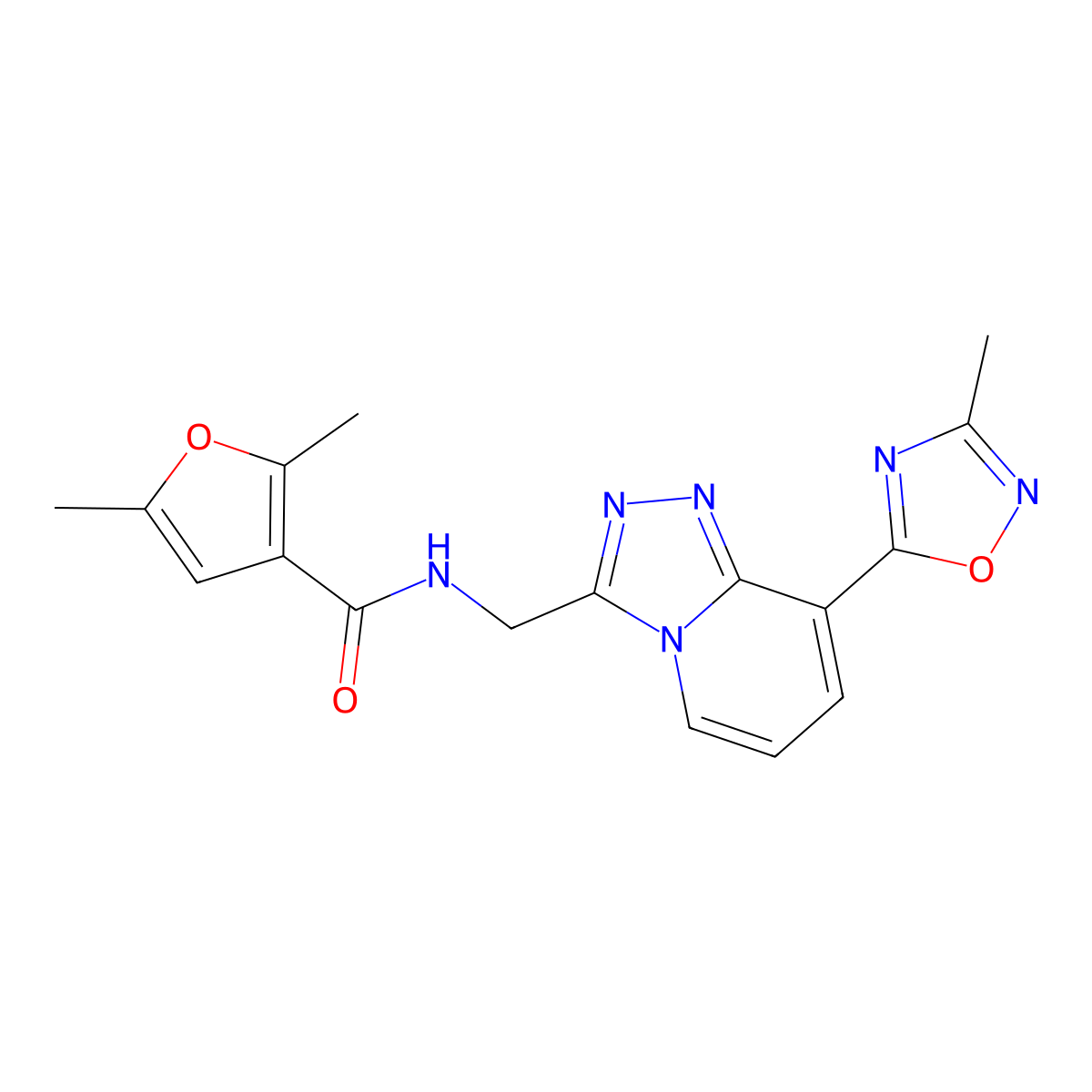 2,5-dimethyl-N-{[8-(3-methyl-1,2,4-oxadiazol-5-yl)-[1,2,4]triazolo[4,3-a]pyridin-3-yl]methyl}furan-3-carboxamide molecular structure, CAS 2034439-23-9