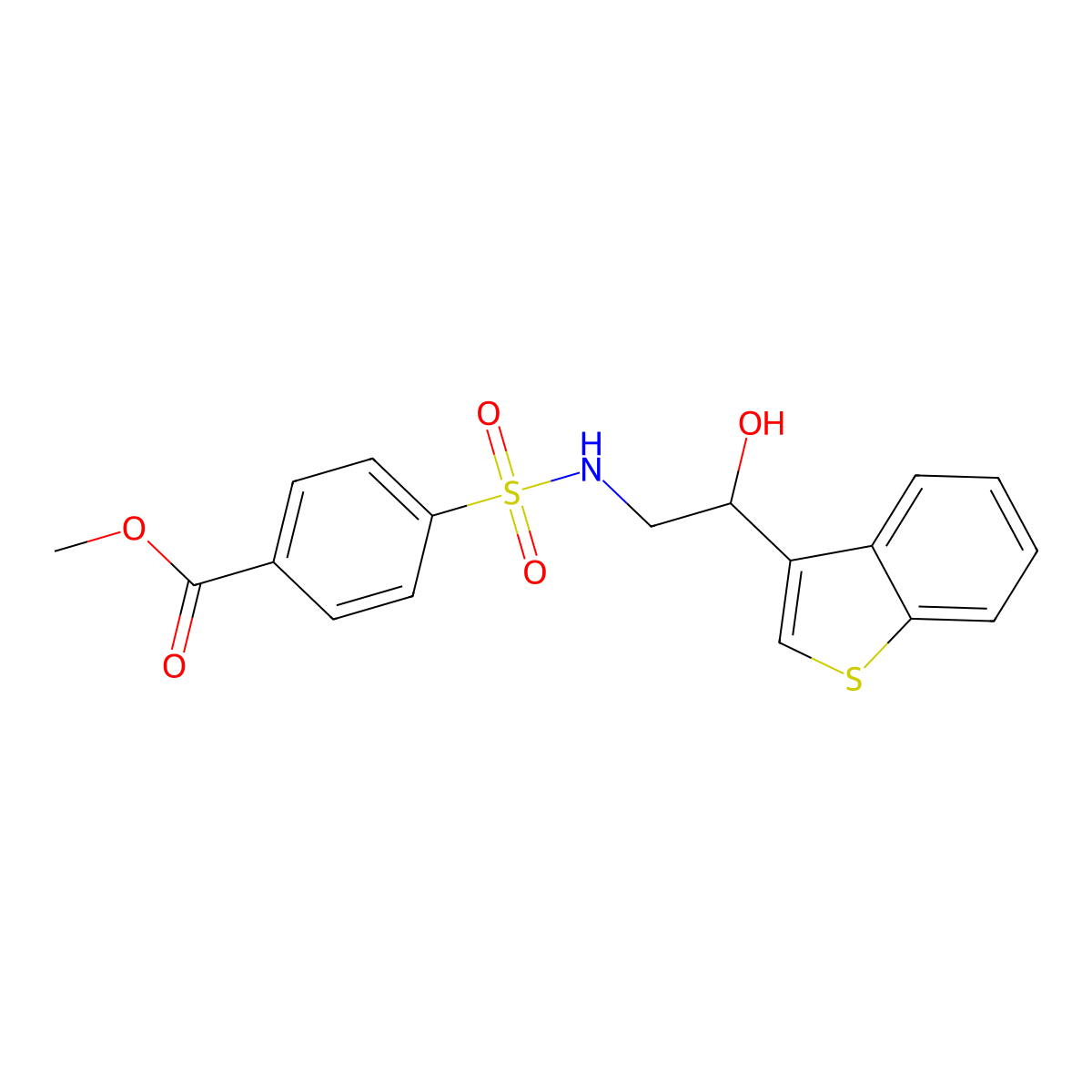 methyl 4-(N-(2-(benzo[b]thiophen-3-yl)-2-hydroxyethyl)sulfamoyl)benzoate molecular structure, CAS 2034439-28-4