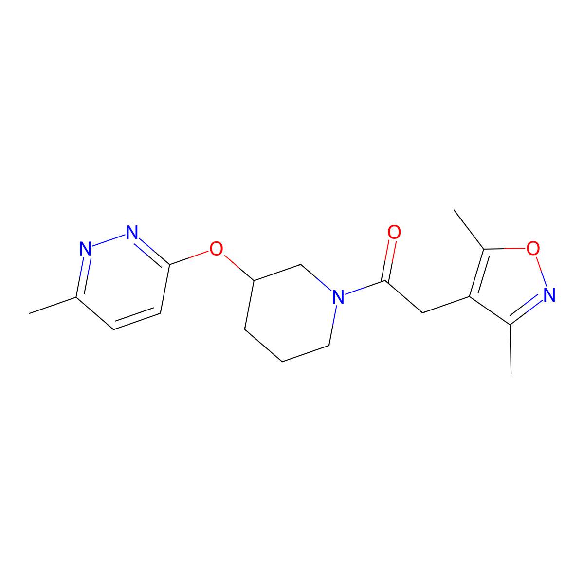 2-(3,5-Dimethylisoxazol-4-yl)-1-(3-((6-methylpyridazin-3-yl)oxy)piperidin-1-yl)ethanone molecular structure, CAS 2034439-29-5