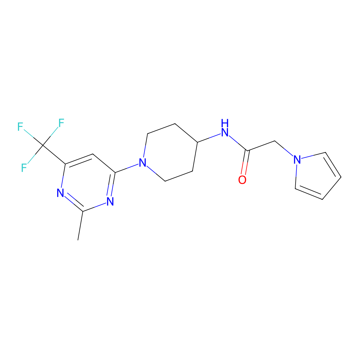 N-{1-[2-methyl-6-(trifluoromethyl)pyrimidin-4-yl]piperidin-4-yl}-2-(1H-pyrrol-1-yl)acetamide molecular structure, CAS 2034439-30-8