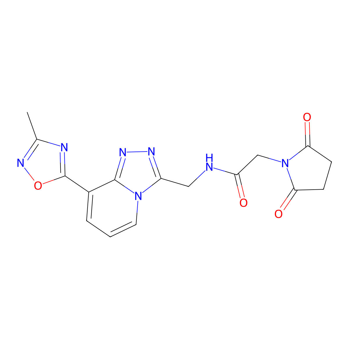 2-(2,5-dioxopyrrolidin-1-yl)-N-((8-(3-methyl-1,2,4-oxadiazol-5-yl)-[1,2,4]triazolo[4,3-a]pyridin-3-yl)methyl)acetamide molecular structure, CAS 2034439-31-9