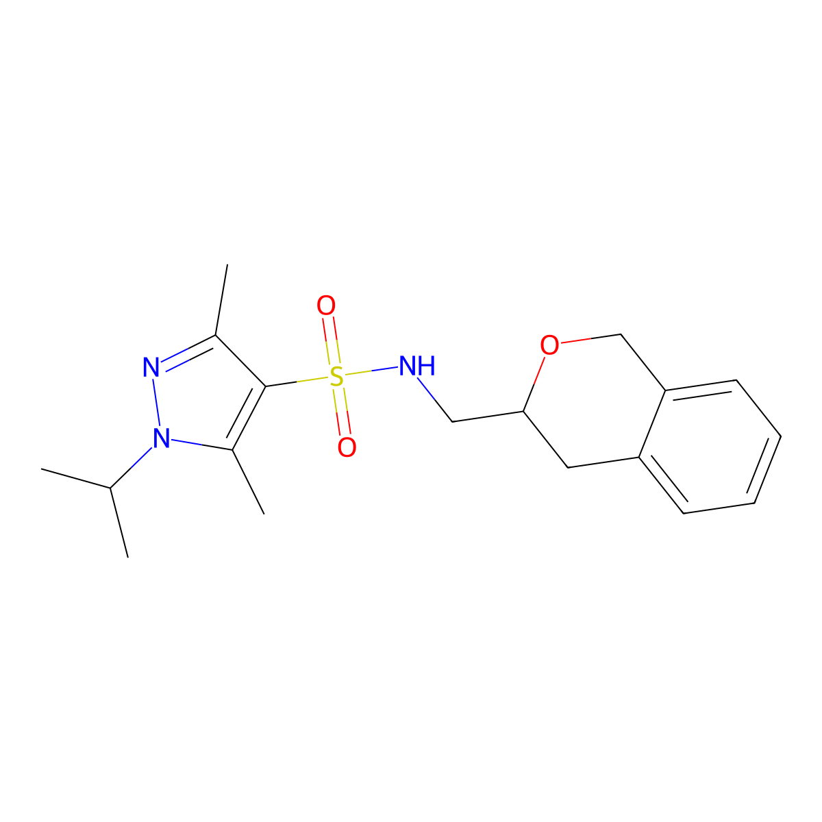 N-(isochroman-3-ylmethyl)-1-isopropyl-3,5-dimethyl-1H-pyrazole-4-sulfonamide molecular structure, CAS 2034439-40-0