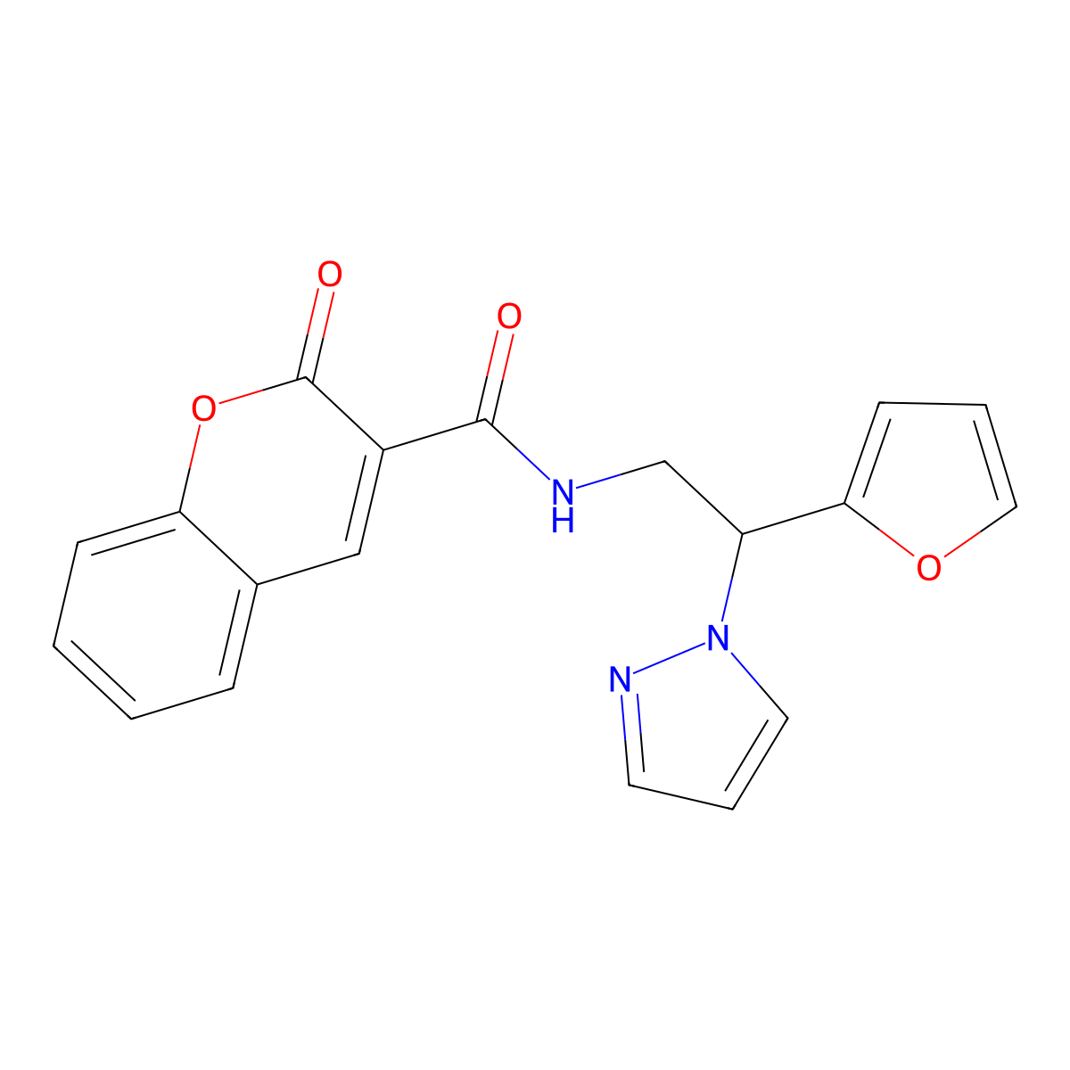 N-(2-(furan-2-yl)-2-(1H-pyrazol-1-yl)ethyl)-2-oxo-2H-chromene-3-carboxamide molecular structure, CAS 2034439-44-4