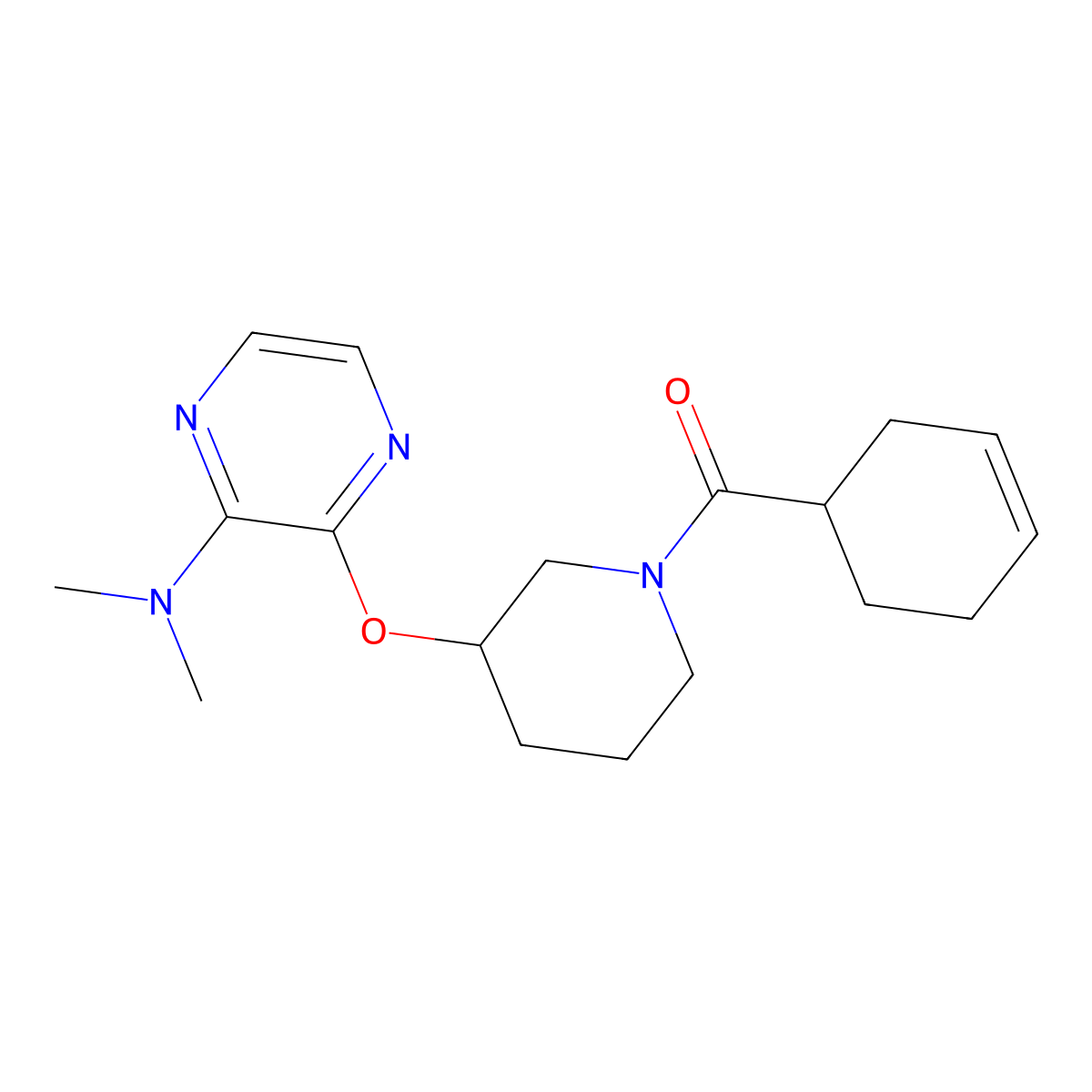 Cyclohex-3-en-1-yl(3-((3-(dimethylamino)pyrazin-2-yl)oxy)piperidin-1-yl)methanone molecular structure, CAS 2034439-49-9