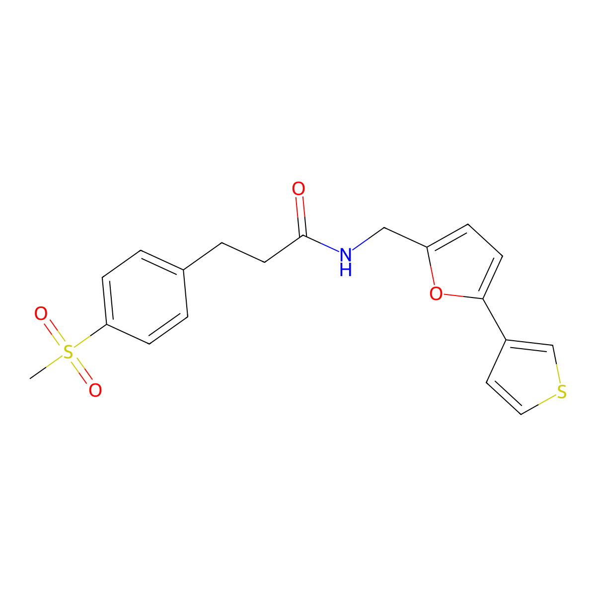 3-(4-(methylsulfonyl)phenyl)-N-((5-(thiophen-3-yl)furan-2-yl)methyl)propanamide molecular structure, CAS 2034439-51-3