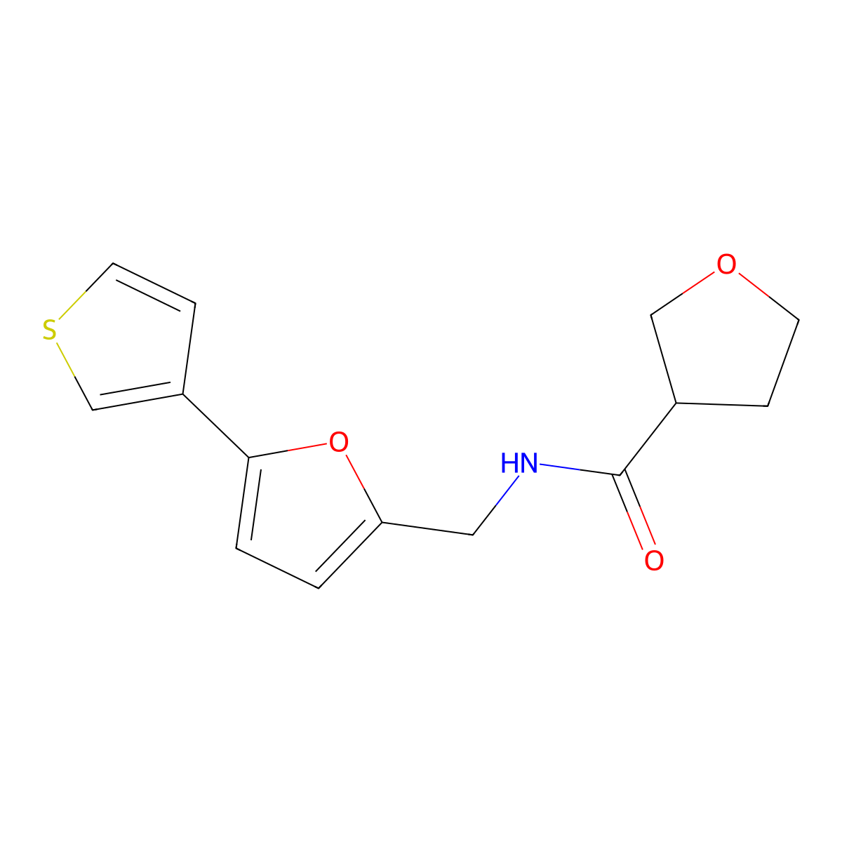 N-((5-(thiophen-3-yl)furan-2-yl)methyl)tetrahydrofuran-3-carboxamide molecular structure, CAS 2034439-57-9