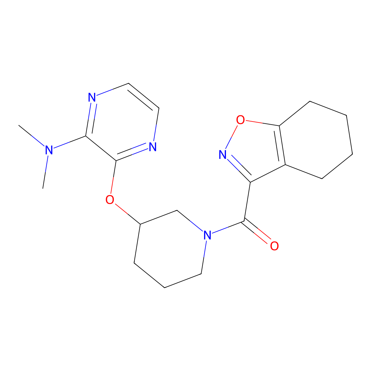 (3-((3-(Dimethylamino)pyrazin-2-yl)oxy)piperidin-1-yl)(4,5,6,7-tetrahydrobenzo[d]isoxazol-3-yl)methanone molecular structure, CAS 2034439-61-5