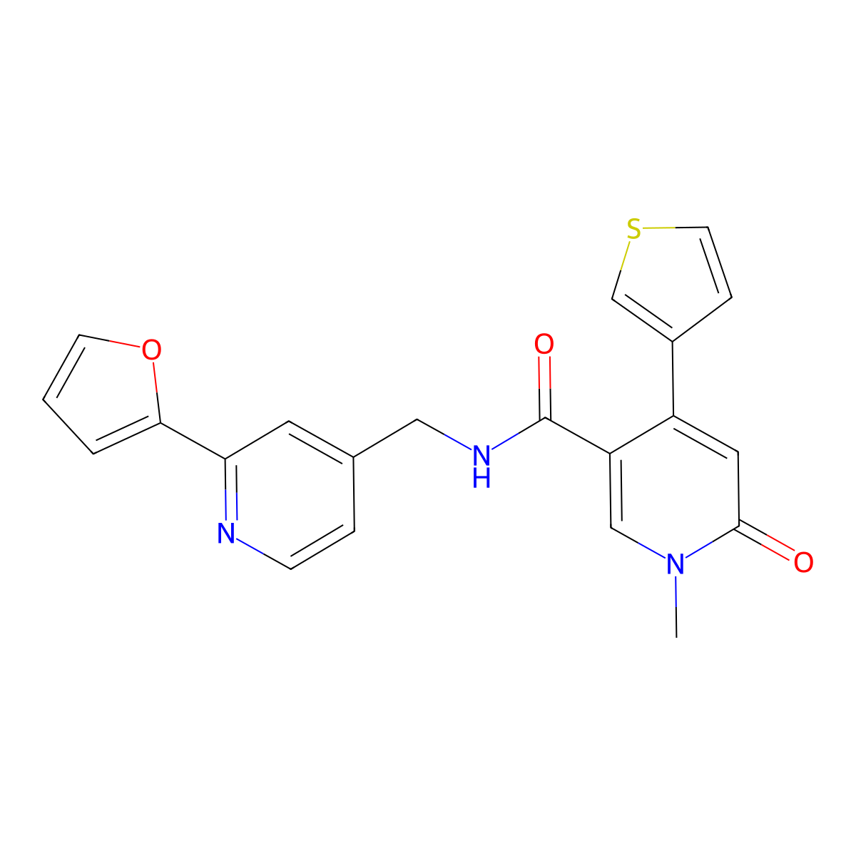 N-{[2-(furan-2-yl)pyridin-4-yl]methyl}-1-methyl-6-oxo-4-(thiophen-3-yl)-1,6-dihydropyridine-3-carboxamide molecular structure, CAS 2034439-62-6