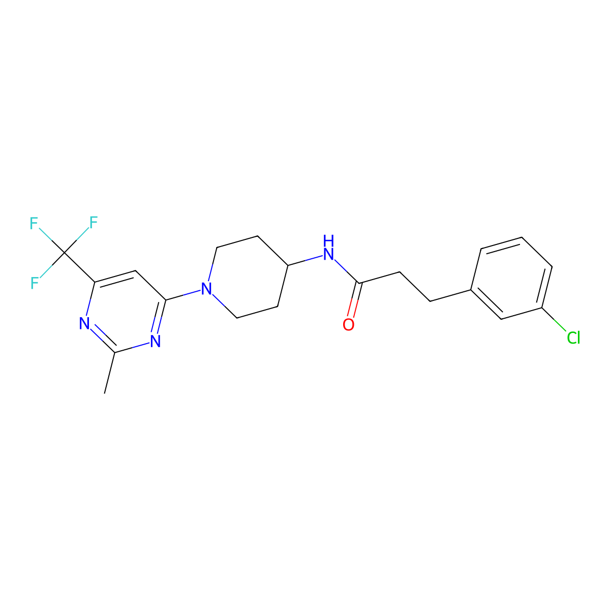 3-(3-chlorophenyl)-N-(1-(2-methyl-6-(trifluoromethyl)pyrimidin-4-yl)piperidin-4-yl)propanamide molecular structure, CAS 2034439-66-0