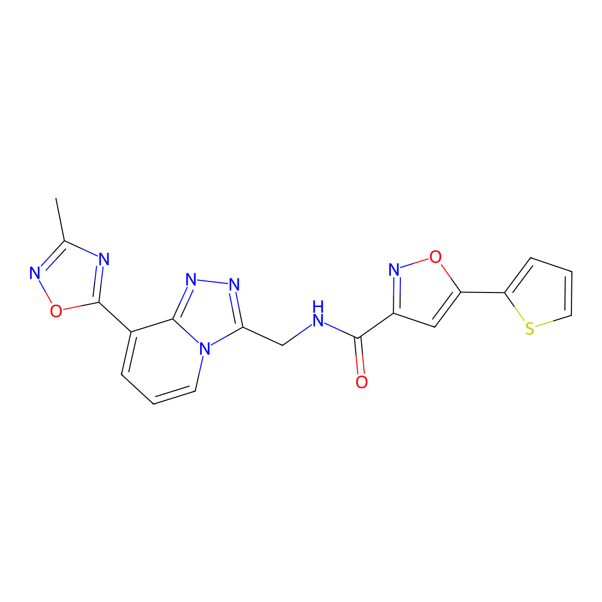 N-((8-(3-methyl-1,2,4-oxadiazol-5-yl)-[1,2,4]triazolo[4,3-a]pyridin-3-yl)methyl)-5-(thiophen-2-yl)isoxazole-3-carboxamide molecular structure, CAS 2034439-67-1