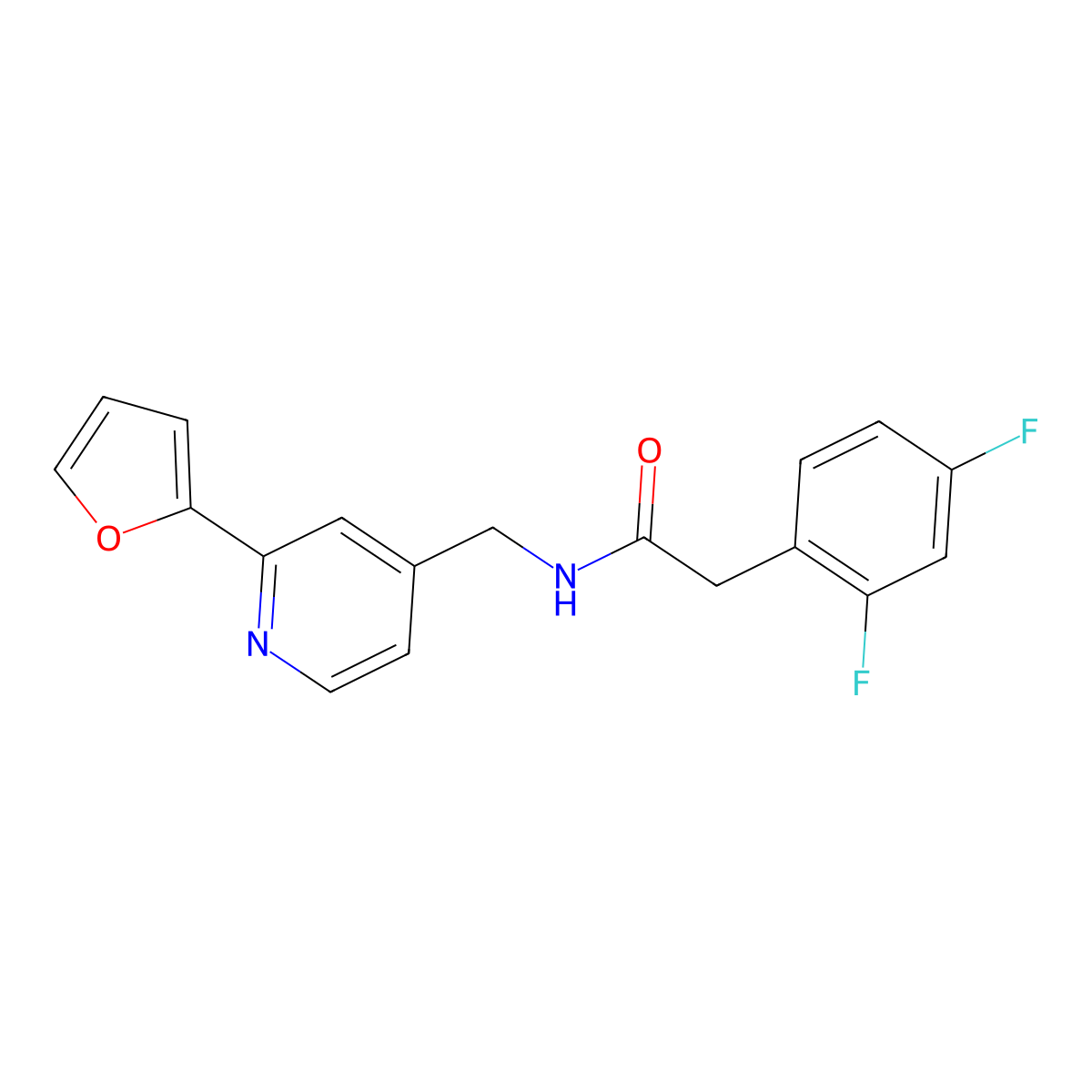 2-(2,4-difluorophenyl)-N-((2-(furan-2-yl)pyridin-4-yl)methyl)acetamide molecular structure, CAS 2034439-70-6