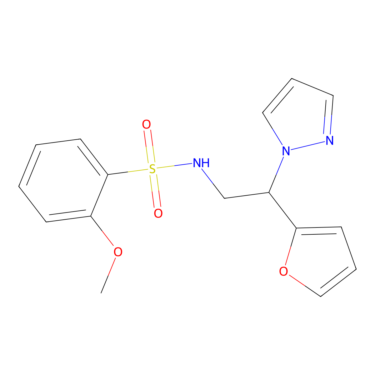 N-(2-(furan-2-yl)-2-(1H-pyrazol-1-yl)ethyl)-2-methoxybenzenesulfonamide molecular structure, CAS 2034439-71-7