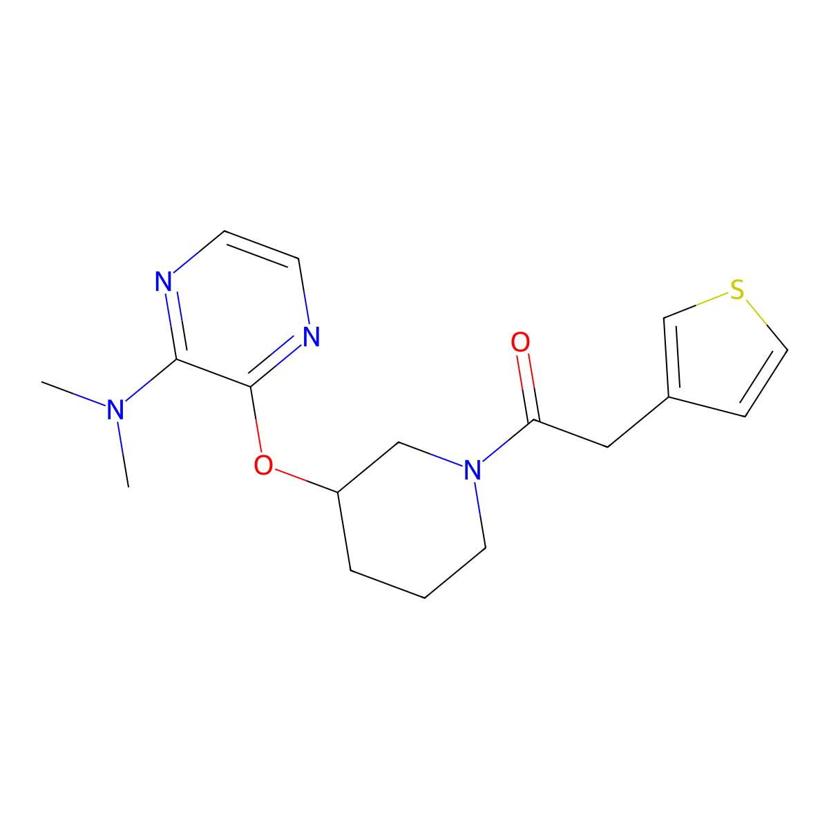 1-(3-((3-(Dimethylamino)pyrazin-2-yl)oxy)piperidin-1-yl)-2-(thiophen-3-yl)ethanone molecular structure, CAS 2034439-74-0