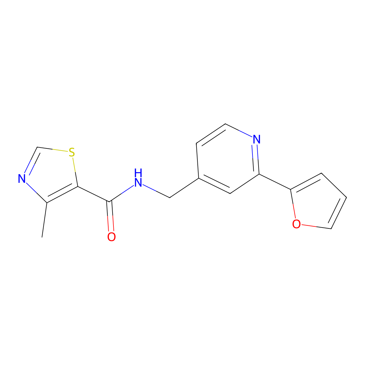 N-((2-(furan-2-yl)pyridin-4-yl)methyl)-4-methylthiazole-5-carboxamide molecular structure, CAS 2034439-76-2