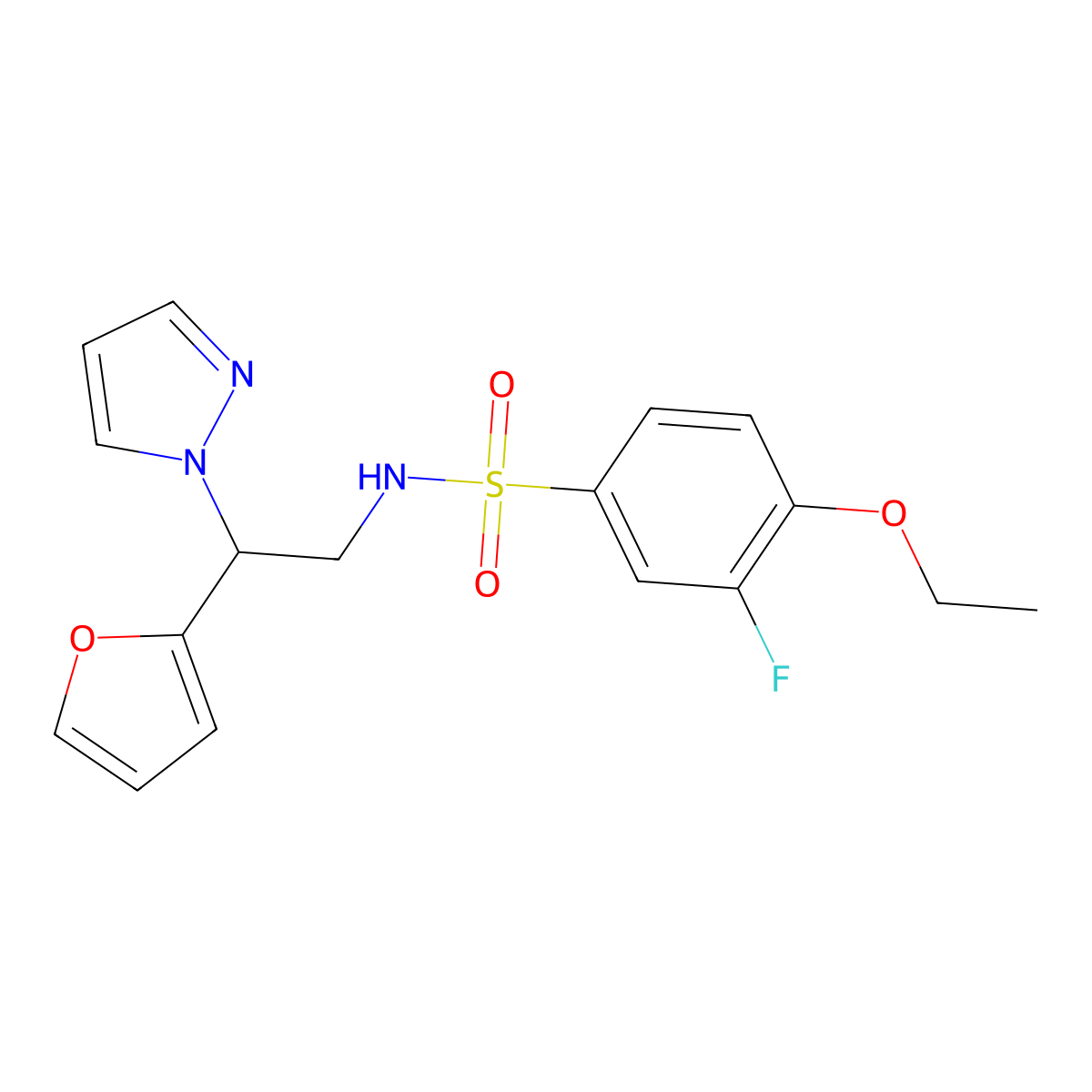 4-ethoxy-3-fluoro-N-(2-(furan-2-yl)-2-(1H-pyrazol-1-yl)ethyl)benzenesulfonamide molecular structure, CAS 2034439-77-3