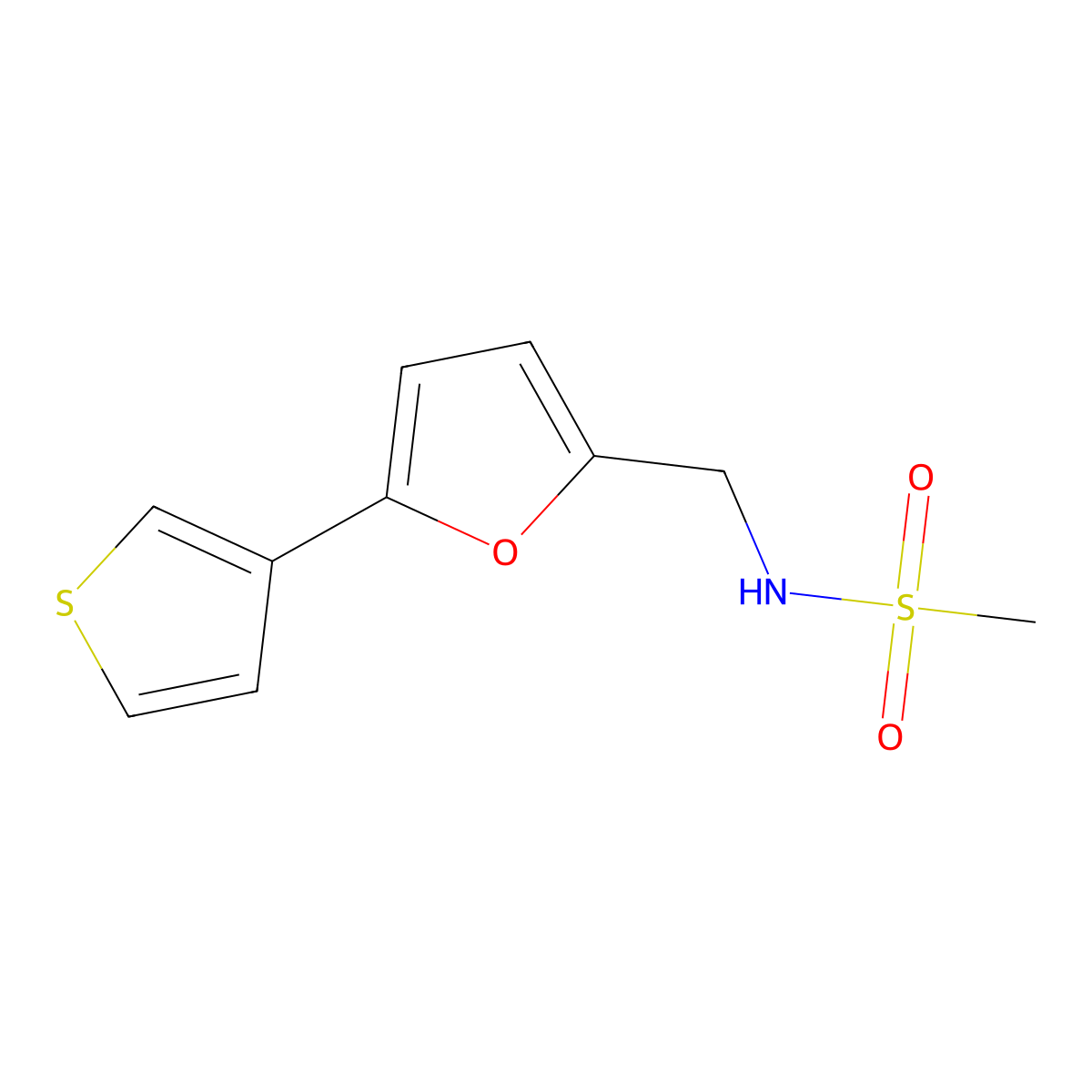 N-((5-(thiophen-3-yl)furan-2-yl)methyl)methanesulfonamide molecular structure, CAS 2034439-78-4