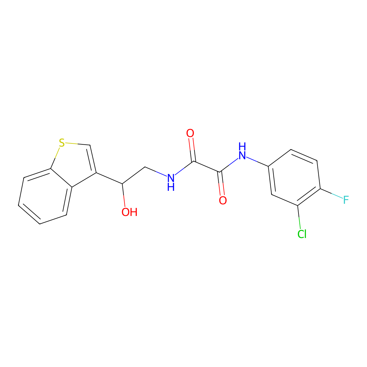 N1-(2-(benzo[b]thiophen-3-yl)-2-hydroxyethyl)-N2-(3-chloro-4-fluorophenyl)oxalamide molecular structure, CAS 2034439-79-5