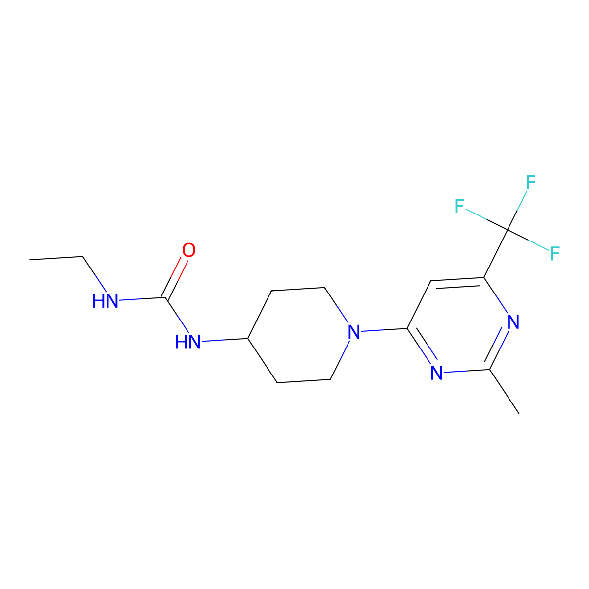 1-Ethyl-3-(1-(2-methyl-6-(trifluoromethyl)pyrimidin-4-yl)piperidin-4-yl)urea molecular structure, CAS 2034439-80-8