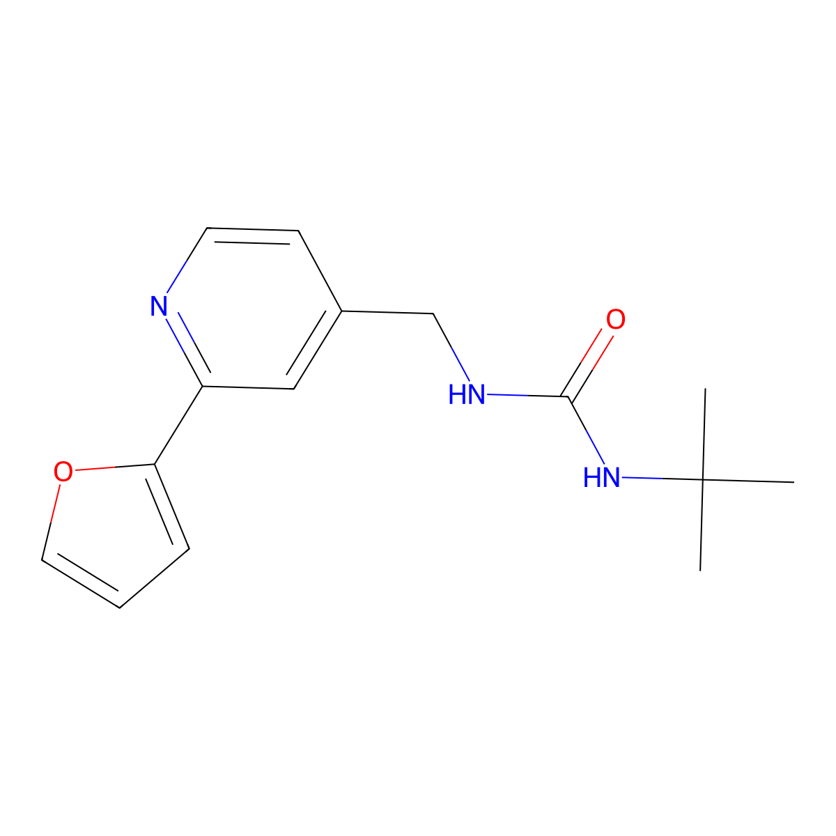 1-(Tert-butyl)-3-((2-(furan-2-yl)pyridin-4-yl)methyl)urea molecular structure, CAS 2034439-85-3