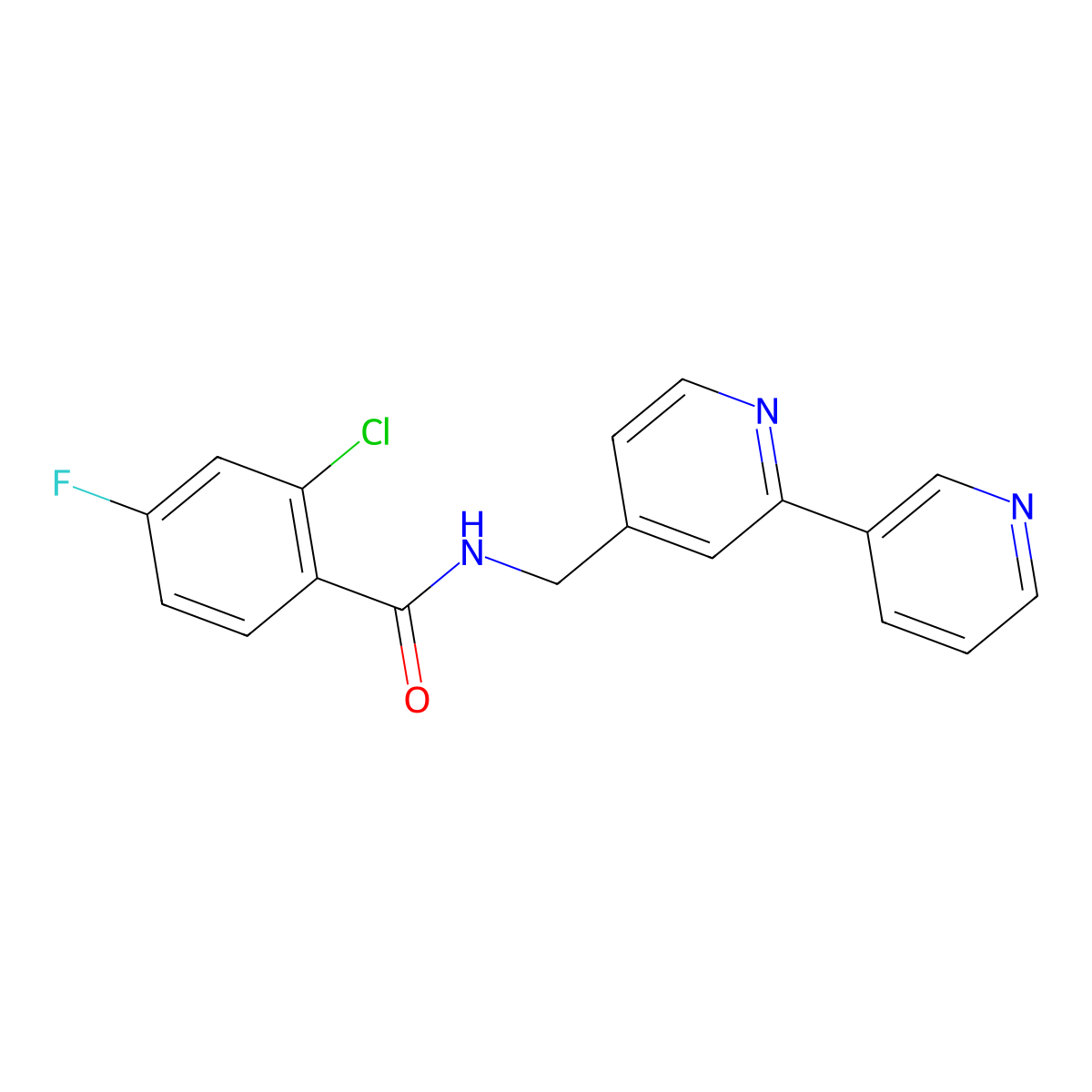 N-([2,3'-bipyridin]-4-ylmethyl)-2-chloro-4-fluorobenzamide molecular structure, CAS 2034439-87-5