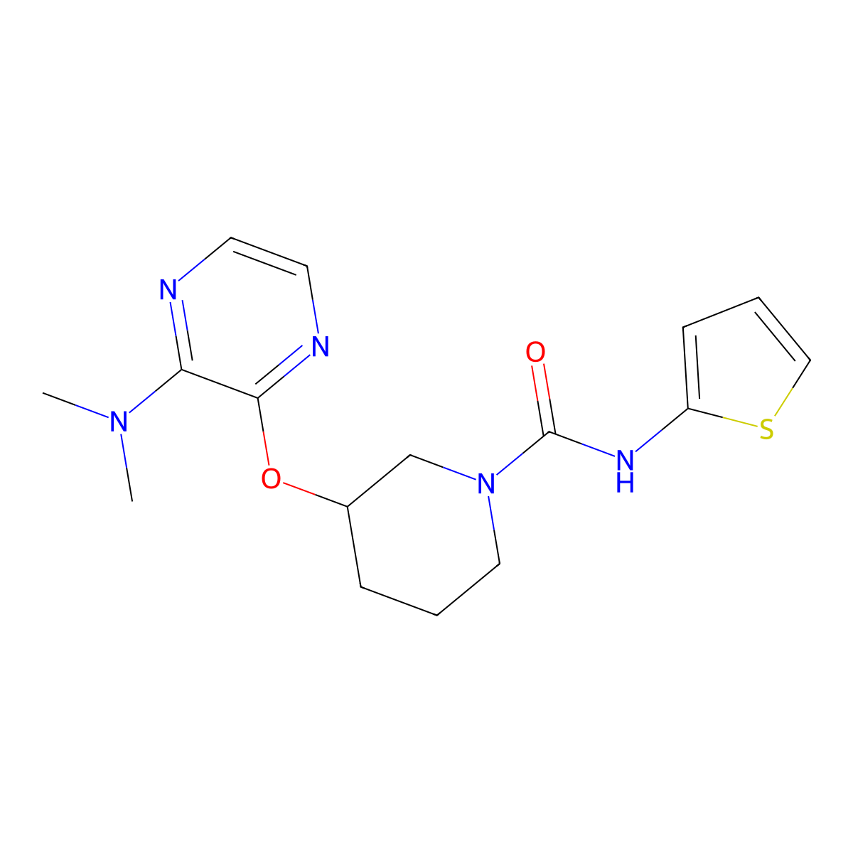 3-((3-(dimethylamino)pyrazin-2-yl)oxy)-N-(thiophen-2-yl)piperidine-1-carboxamide molecular structure, CAS 2034439-89-7