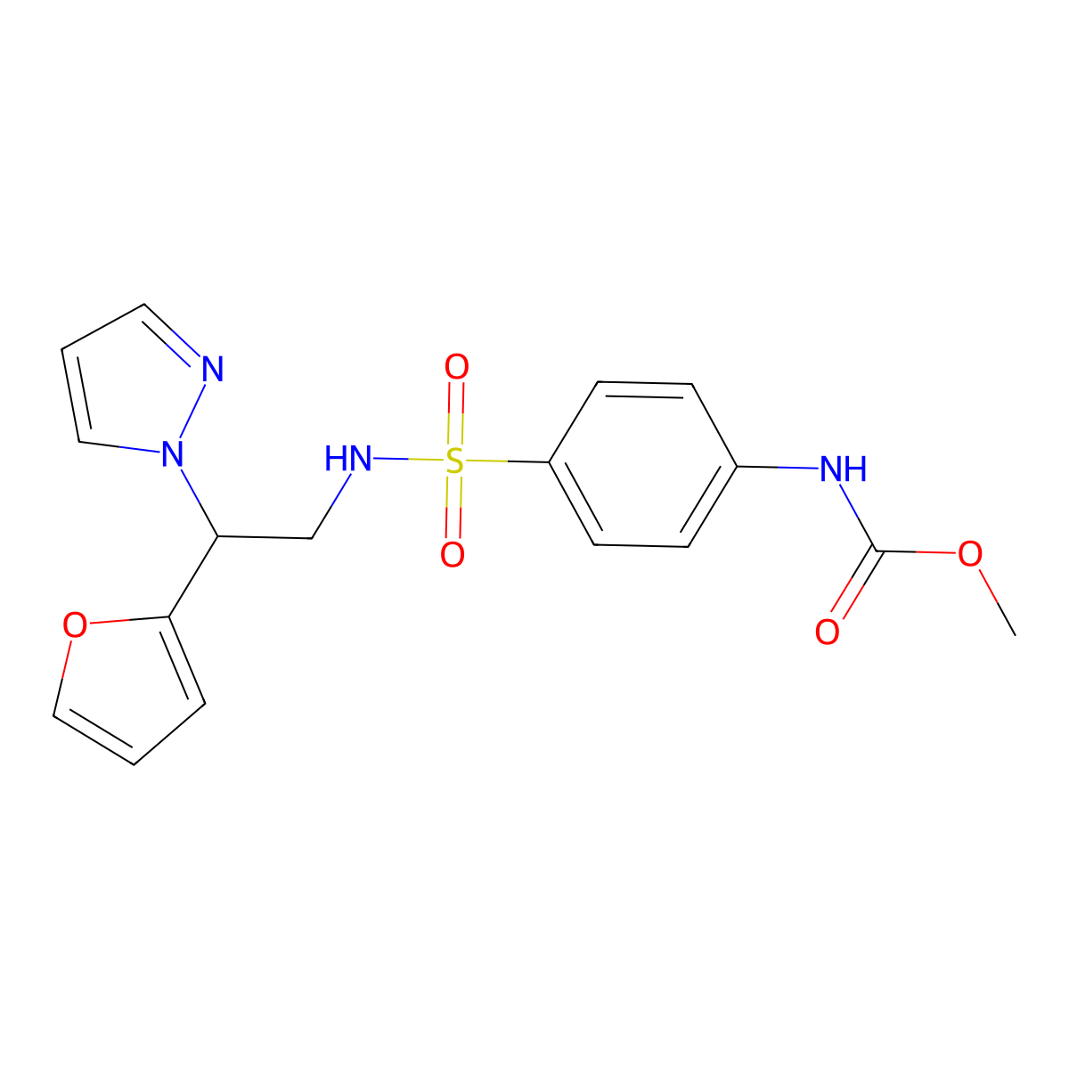 methyl (4-(N-(2-(furan-2-yl)-2-(1H-pyrazol-1-yl)ethyl)sulfamoyl)phenyl)carbamate molecular structure, CAS 2034439-90-0