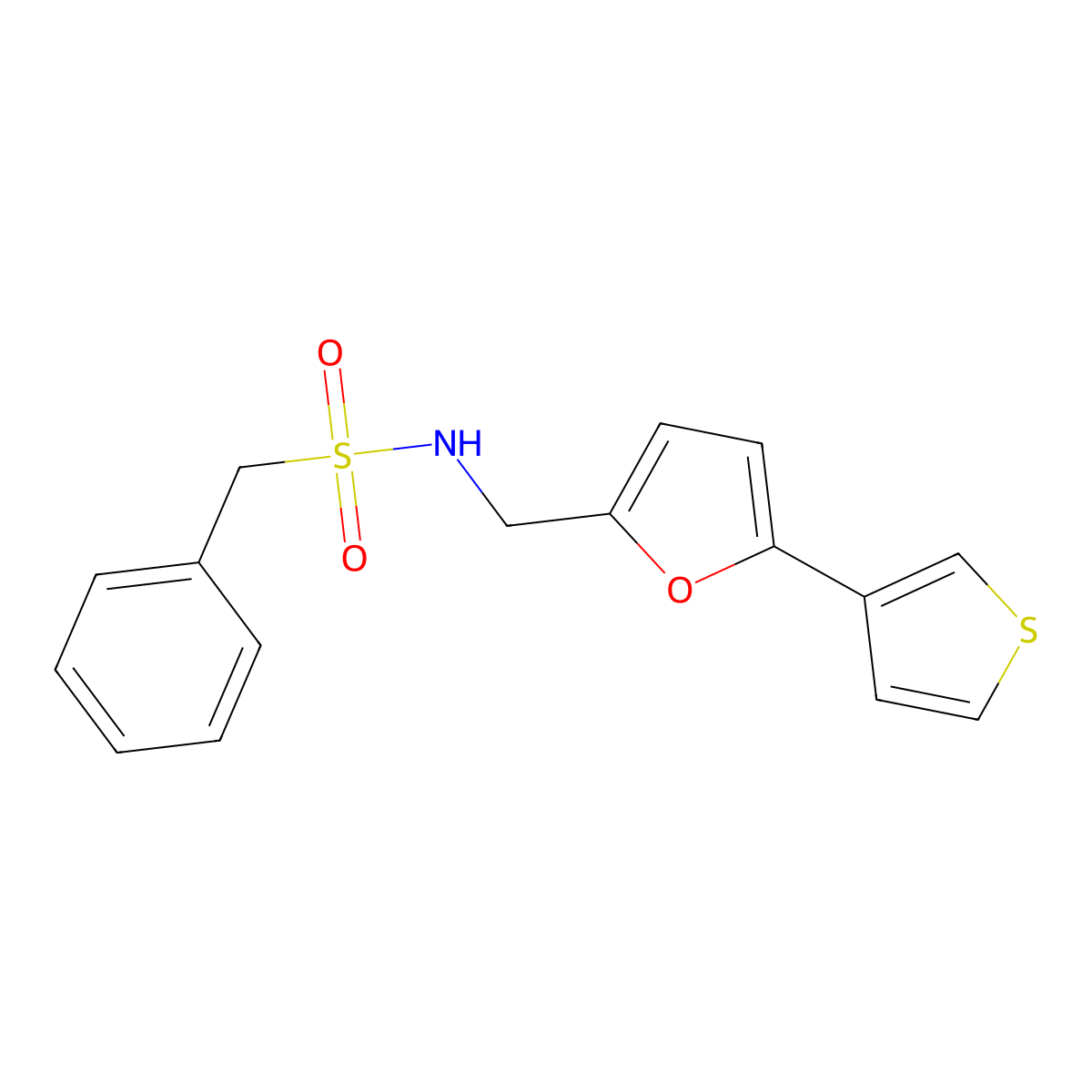 1-phenyl-N-((5-(thiophen-3-yl)furan-2-yl)methyl)methanesulfonamide molecular structure, CAS 2034439-92-2