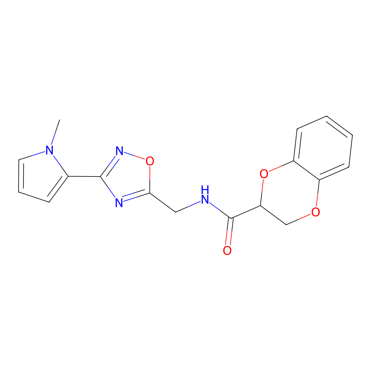 N-((3-(1-methyl-1H-pyrrol-2-yl)-1,2,4-oxadiazol-5-yl)methyl)-2,3-dihydrobenzo[b][1,4]dioxine-2-carboxamide molecular structure, CAS 2034440-09-8