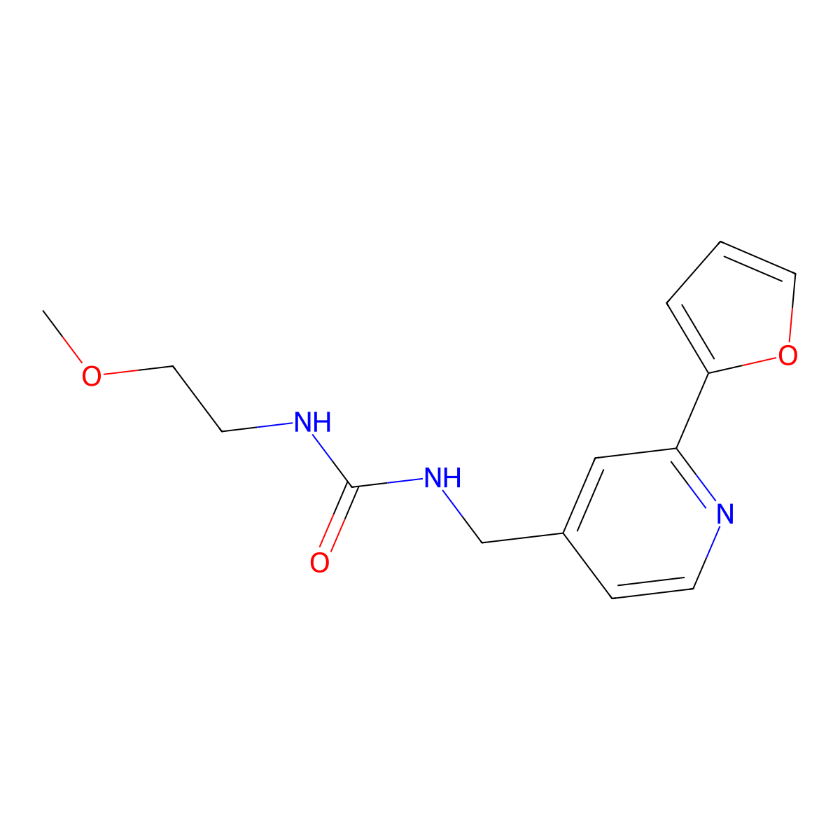 1-{[2-(Furan-2-yl)pyridin-4-yl]methyl}-3-(2-methoxyethyl)urea molecular structure, CAS 2034440-13-4
