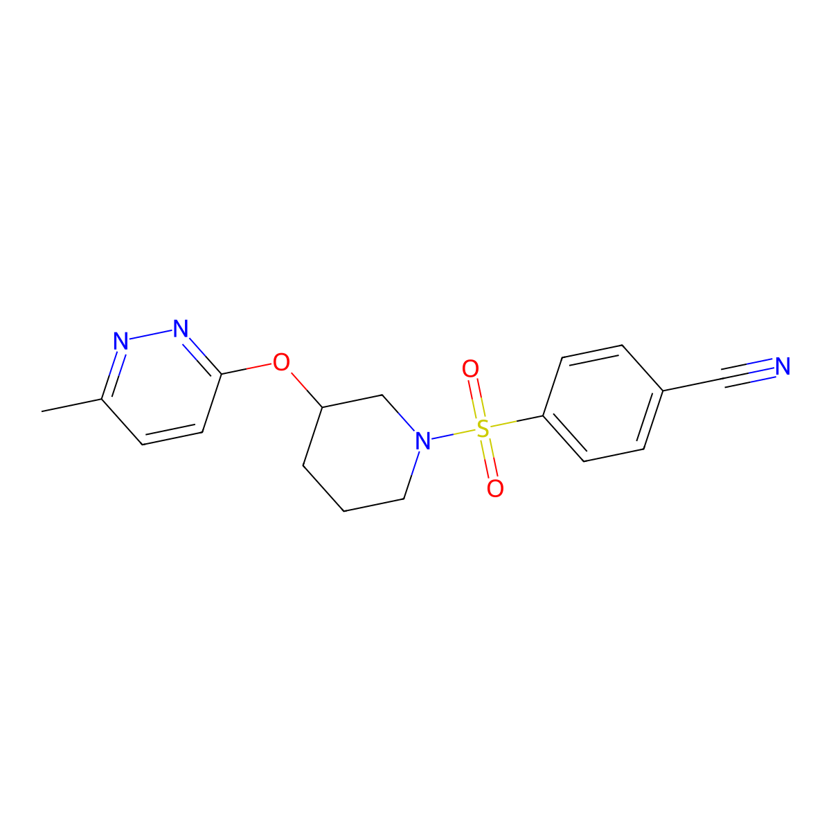 4-((3-((6-Methylpyridazin-3-yl)oxy)piperidin-1-yl)sulfonyl)benzonitrile molecular structure, CAS 2034440-16-7