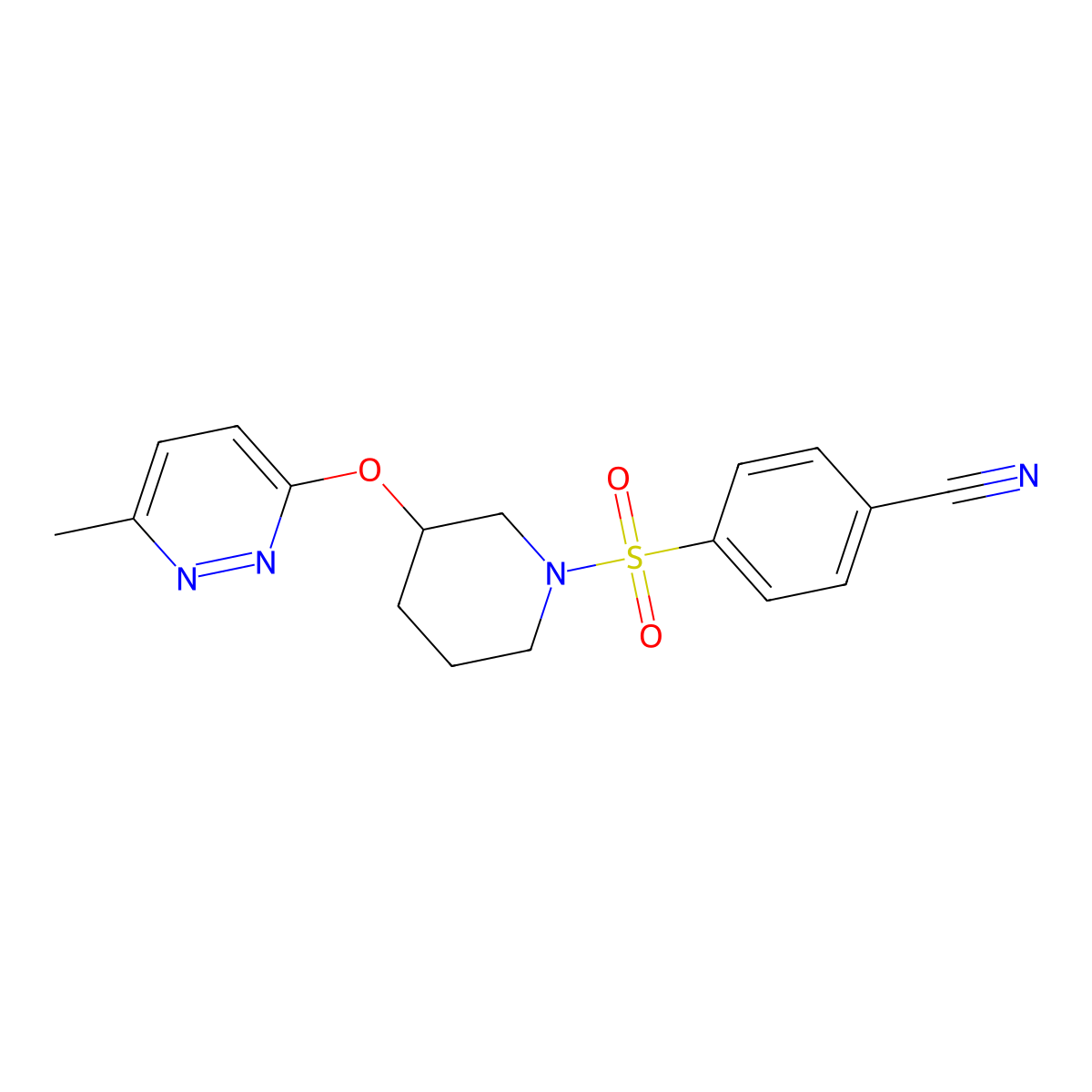 4-((3-((6-Methylpyridazin-3-yl)oxy)piperidin-1-yl)sulfonyl)benzonitrile molecular structure, CAS 2034440-16-7