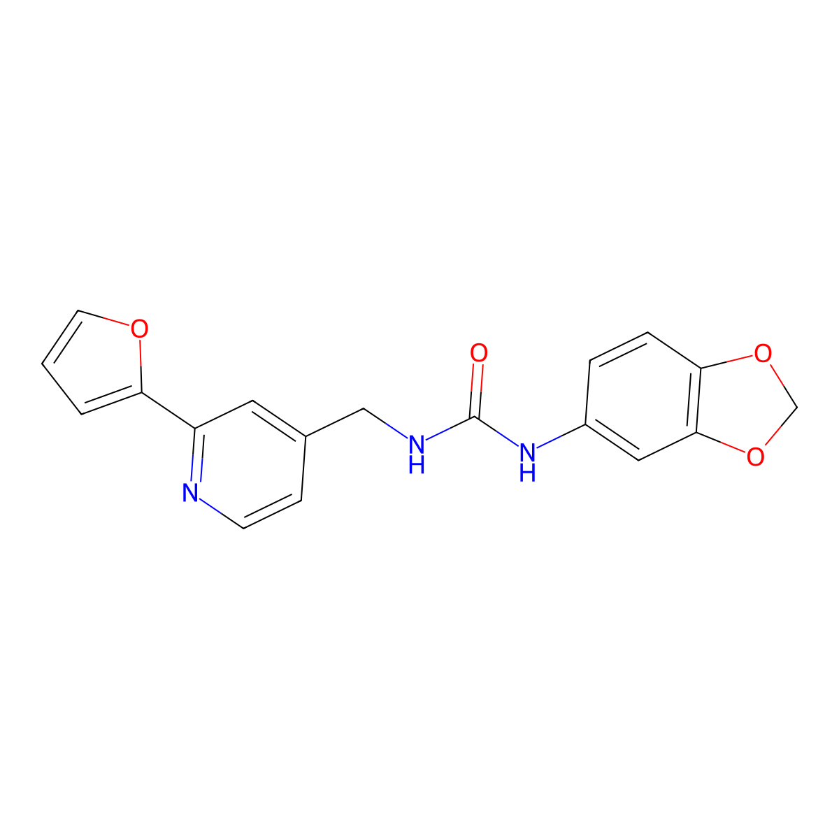 1-(Benzo[d][1,3]dioxol-5-yl)-3-((2-(furan-2-yl)pyridin-4-yl)methyl)urea molecular structure, CAS 2034440-19-0