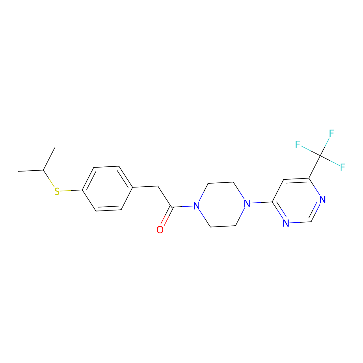 2-(4-(Isopropylthio)phenyl)-1-(4-(6-(trifluoromethyl)pyrimidin-4-yl)piperazin-1-yl)ethanone molecular structure, CAS 2034440-22-5