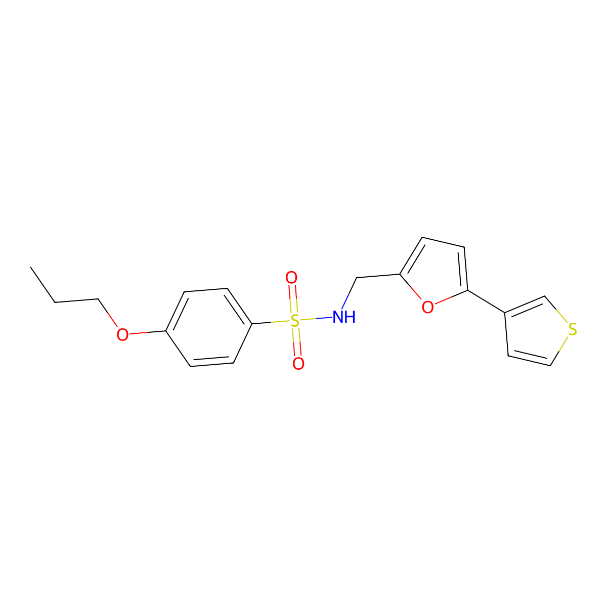 4-propoxy-N-((5-(thiophen-3-yl)furan-2-yl)methyl)benzenesulfonamide molecular structure, CAS 2034440-24-7