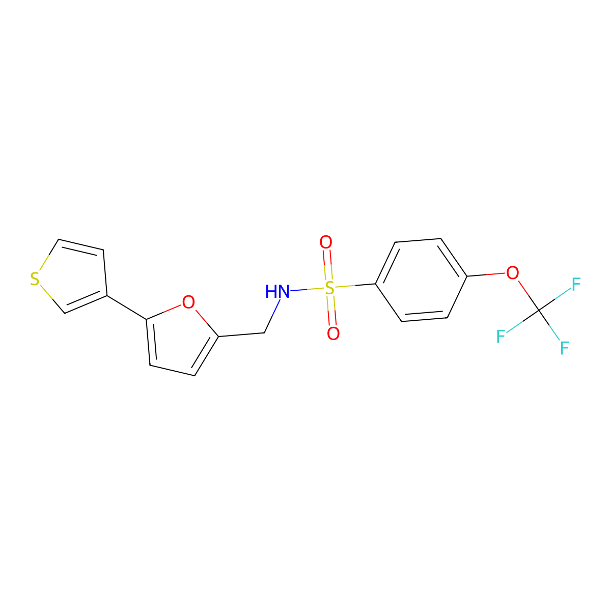 N-((5-(thiophen-3-yl)furan-2-yl)methyl)-4-(trifluoromethoxy)benzenesulfonamide molecular structure, CAS 2034440-28-1
